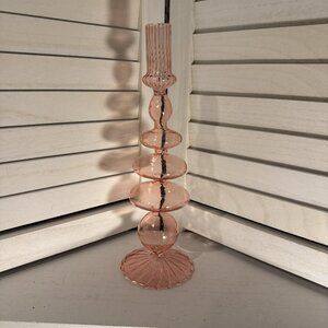 Pink Glass Candle Holder